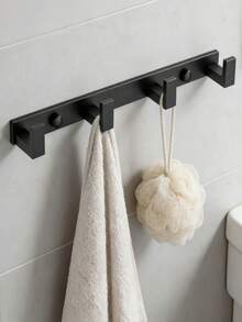 1pc Black Thickened Solid Space Aluminum Hook For Entryway, Bathroom, Wardrobe, Clothes Storage - View 7