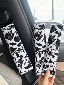 1/2pcs Dancing Skeleton Print Car Seat Belt Shoulder Pad Halloween Theme - A - View 6