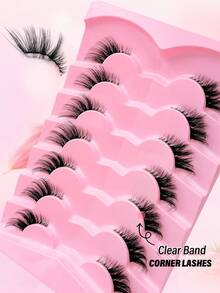 7 Pairs Half Eye Extension Cat Eye Fox Eye Eyelashes, Outer Corner Extension Eyelashes, Exquisite Strip Reusable False Eyelashes, Long Soft 3D Faux Mink Eyelash Extension Strip False Eyelashes - Black - View 7