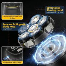 Upgraded Head Shavers For Men, 6D Flexible Skull Shaver For Bald Head, Waterproof Rotary Electric Razor With LED Display, USB-C Charging & Travel Lock, Wet/Dry Use Love & Valentine Gifts For Him - Multicolor - View 5