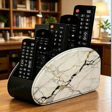 New Integrated Wooden Remote Control Holder, Marble Texture, Suitable For TV Remote, Glasses, Makeup Brushes, Pens, Office Supplies, Smart Controllers, Desktop Storage Box, Multi-Functional Storage Box, Home And Office Holiday Gift - Multicolor - View 2