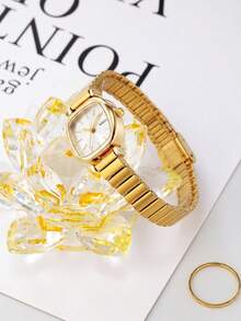 1pc Women Stainless Steel Strap Vintage Quartz Watch, Versatile For Everyday Wear - Gold - View 5