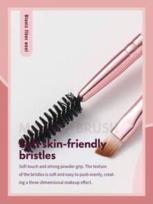 4 Pcs Complete Cosmetic Set, 2 Pcs Professional Pink Eyebrow Brushes Plus 2 Pcs Triangle Velvet Powder Puffs, Even Powder Pickup For Precise Brow Definition And Soft Setting Makeup Finish - Multicolor - View 3
