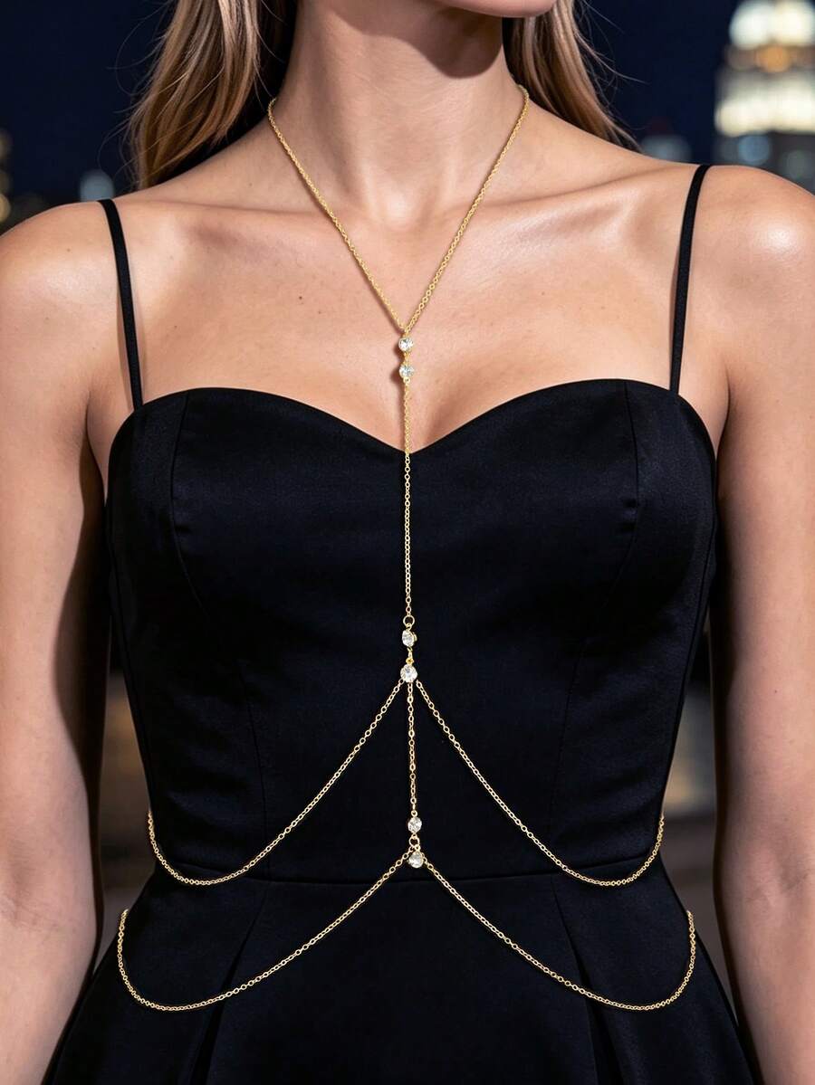 1pc Silver Body Chain Waist & Abdomen Beach Jewelry For Women - Gold - View 1