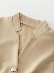 Gaun Malam Formal Wanita Gaya Prancis Elegan Warna Polos dengan Kancing Vintage untuk Kencan Musim Semi dan Gugur - Khaki - View 4