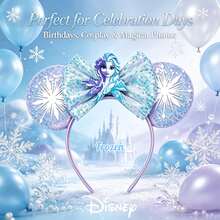 Disney 2Pcs Frozen Elsa Character Sequin Mouse Ear Headbands Set, Sparkly Glitter Cosplay Hairbands For Theme Park Birthday Xmas Holiday Party - Multicolor - View 3