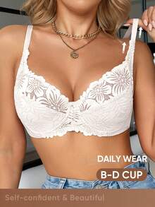 MEIYATING Women's Sexy Push-Up Bra, Floral Lace White Lightweight U-Back Lingerie - White - View 6
