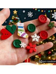 50Pcs-Assorted Christmas Craft Button Set, Perfect For DIY Projects, Bullet Journals, And Decorations-Suitable For Ages 14 And Up; Sewing Supplies, Sewing Fasteners, Buttons, Wedding Keepsakes, And Bridal Favor Accessories - Multiple Styles - View 3