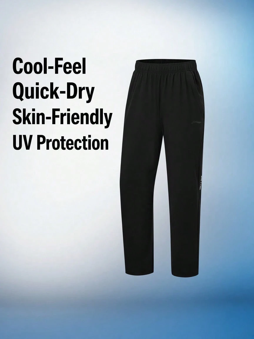 Calça Esportiva Masculina LI‑NING de Perna Reta em Malha, Secagem Rápida, Sensação de Gelo Fresco, Conforto, Calça de Fitness AKYW043 - Preto - Visão 1