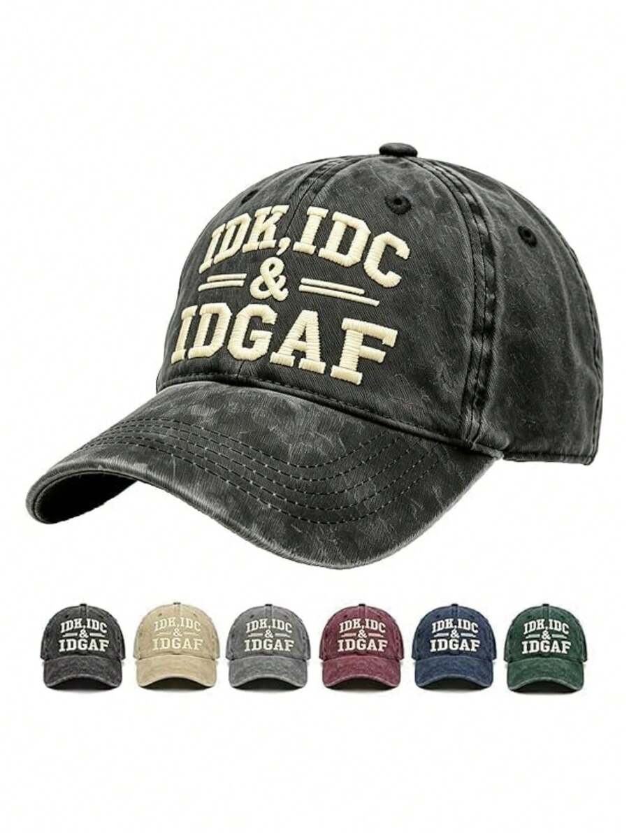 1PC Letter Embroidered Baseball Cap, Adjustable Breathable Dad Hat, Men's Women's Baseball Cap, Washed Distressed Vintage Style Outdoor Sun Protection Baseball Cap - Multicolor - View 1