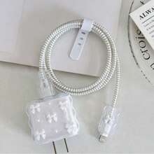 Pearl White Bow, Suitable For 18W/20W Charger Protective Case, Data Cable Protective Case - 20W Wavy White Small Butterfly - View 1