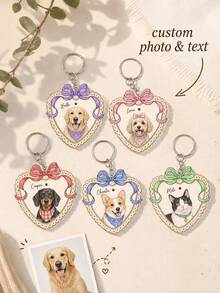 Custom Pet Photo Keychain, Heart Bow Pet Portrait Key Ring, Personalized Pet Name Acrylic Keychain Gift For Pet Lovers - Multi-color - View 1