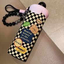 1PC 600ML Stainless Steel Thermal Cup With Leopard Print Label, Checkered Rabbit, And Checkered Little Bear Patterns, Double-Use Coffee Cup, Portable Straw Cup, Lanyard Thermal Cup, Suitable For Office, School, Or As A Gift For Holidays/Birthdays - Multicolor - View 14