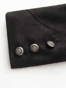Women's Double-Breasted Court Style High Neck Cropped Jacket - Black - View 8