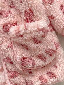 Baby Girls Winter Jacket INS Style Pink Leopard Print Double Layer Fleece Zipper Jacket With Dual Pocket Design - Pink - View 5