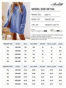 Acelitt Autumn/Winter Plus Size Women's Solid Color Knit Textured Cold Shoulder Plus Size Sweater Dress - Dusty Blue - View 5