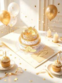 Customized Greeting Card With Gold Balloons And Floral Design, Personalized Birthday Card For Men, Women, Friends, Family, Party, Celebration, Perfect Gift, Elegant, Luxurious, Fashionable, High Quality, Vibrant, Decorative - Single Piece - View 5