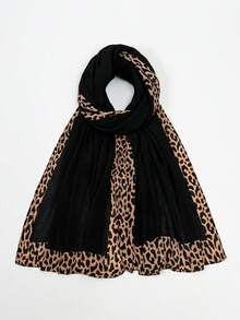 1pc Women's Thin Fashionable Versatile Crinkled Sun Protection Scarf Shawl, Suitable For Daily Wear - Black - View 5
