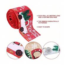 1 Roll Christmas Ribbon - 2 Inch X 5 Yard, Red Linen Gray With Christmas Tree Pattern, Vintage Style For DIY Wreaths, Gift Wrapping & Decoration - Multicolor - View 3