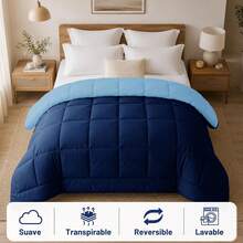 Shoppe house - Edredón de Fibra 170/300 gr/m2 - Edredón Relleno Nórdica Reversible de Dos Colores, Suave, Transpirable, Ligera, 100% Poliérster - 170gr/M² - Azul - Ver 3