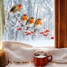 1PC Winter Cardinal Window Sticker, 4 Cute Birds On Snowy Bare Branches With Red Berries And Icicles, Easy To Install Double-Sided Visible Static Window Decal, Suitable For Home Living Room Kitchen Glass Windows Christmas Winter Warmth, Home Decor Sticker, Beautiful Sticker - Red Sparrow - View 5