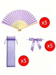 Light Purple Folding Fan Set, Including A Fan, A Small Pouch, And A Bow; A Portable Folding Fan Set Suitable For Weddings, Parties, And Event Decor. - Multicolor - View 14