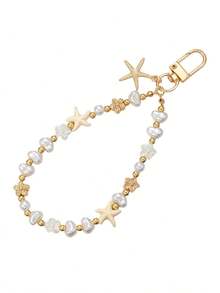 1pc Teen Girls Ocean‑Style Faux Pearl Beaded Keychain, Starfish & Flower Charm Key Ring, Sweet Aesthetic Bag Pendant Accessory For Youth - Multicolor - View 8