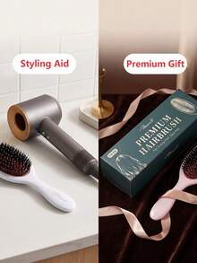 1pc Boar Bristle Hair Brush, Smooth & Shiny, Suitable For Oily Hair And Slick Back Hairstyles, Can Curl And Straighten, Natural Bristle, Unisex, Suitable For All Hair Types - Multicolor - View 8