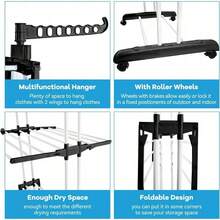 Shoze Foldable 3‑Tier Stainless Steel Laundry Drying Stand, Mobile Clothes Rack With Side Wings And Built‑In Wheels - Black - View 5