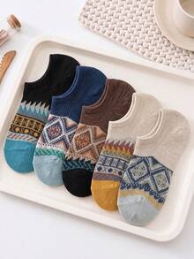 1/3/5/10 Pairs Unisex Geometric Pattern Invisible Short Socks, Bohemian Style Short Socks, Vintage Non-Slip Invisible Socks, Suitable For Daily Casual Wear - Multicolor - View 2