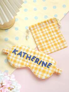 Takeoak 2PCS Personalized Name Eye Mask Set With Storage Bag Colorful Plaid Pattern Custom Name Sleep Mask Cute Travel Accessories Pajama Party Favor Bridal Shower Gift For Girls Birthday Gift - Multicolor - View 15