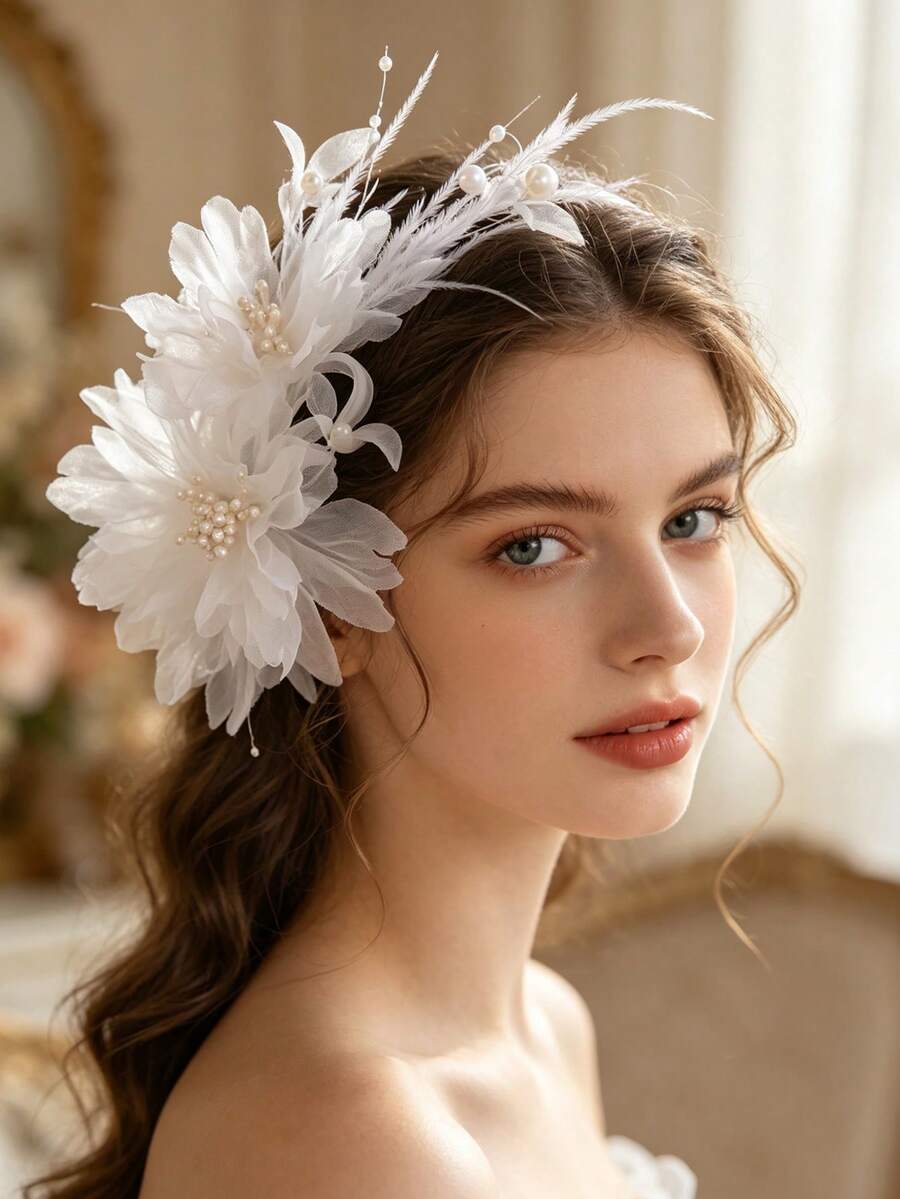 1件復古桃花仙女風手工髮飾,粉色花枝頭飾,度假攝影表演側夾髮飾,性感風絲花頭飾,漢服髮飾 - 89932 - 查看 1
