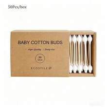50pcs/200pcs Baby Cotton Swabs, Disposable Cotton Buds In Paper Box, Wooden Sticks Ear Care Tools For Infants And Children - Multicolor - View 2