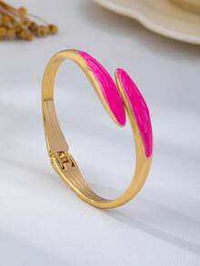 1pc Fashionable Personalized Versatile Gold-Plated & Artificial Oil-Drip Rose Red Geometric Pointed Line Shape Women's Bracelet - Hot Pink - View 4
