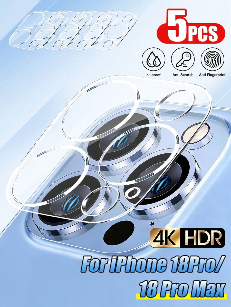 Yezodawee 5片裝相機鏡頭保護膜,相容 iPhone 17 Pro/16/15/14/13/12/11,軍規級防刮膜,9H 強化玻璃相機鏡頭蓋,不影響夜間拍攝,透明 - 無色 - 查看 1