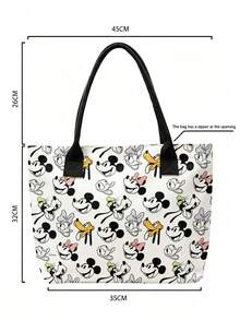 Miniso Disney Mickey And Friends Canvas Tote Bag With All-Over Cartoon Character Print Shoulder Bag With Handles For Daily Use - Black - View 6