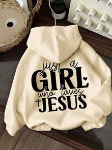 Tween Girl Fun Print Pullover Sweatshirt, Warm And Comfortable Thermal-Lined Pullover Sweatshirt For Autumn/Winter - Apricot - View 3