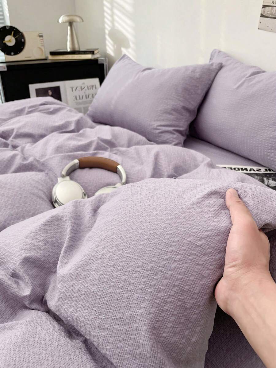 3pcs Solid Color Duvet Cover Set, Ultra Soft Breathable Microfiber Double-Layer Gauze All-Season Bedding, Machine Washable Fade/Pill/Shrink-Resistant, Fresh INS Room Decor For King Queen Full Twin, Home Dorm Guest Room Vacation Rental Gift - Multicolor - View 1