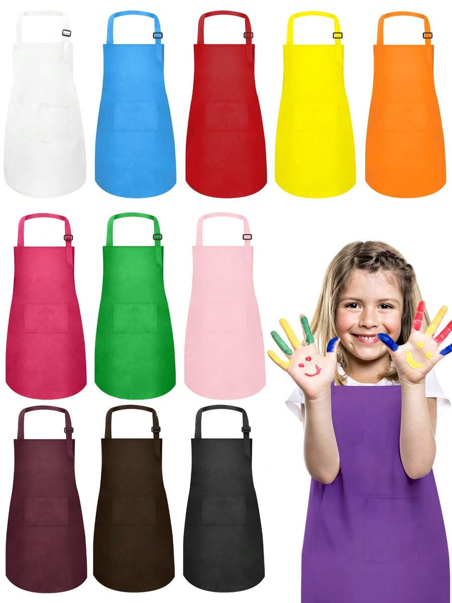 2pcs Adjustable Kids Painting Aprons, Durable Children's Art Aprons With Pockets, Suitable For Boys And Girls, For Kitchen, Lab Activities, Painting And Baking Crafts - 2-pack - View 1