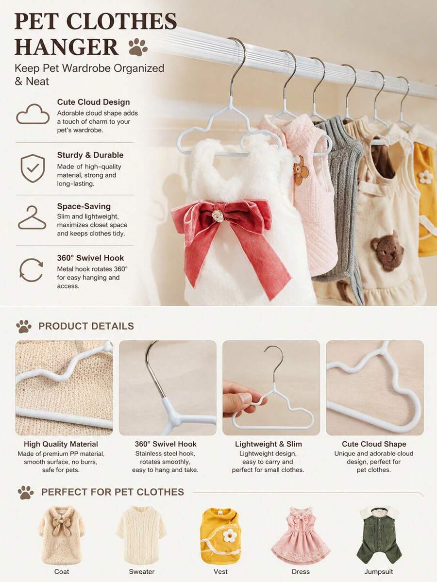 1pc/5pcs Mini Metal Pet Clothes Hangers, Non-Slip Puppy & Kitten Clothing Rack, Miniature Non-Slip Hangers For Puppy & Kitten Apparel, Pet Wardrobe Drying, Storage & Display Rack, Dog Supplies, Cat Supplies - Multicolor - View 1