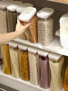 1pc/Set Kitchen Airtight Storage Canister, PET Material Dust-Proof Waterproof Pest-Proof Grain Jar, Stackable Fridge Storage Box, Kitchen Storage Box, Food Storage Box, Rice Storage Box, Suitable For Storing Grains, Rice, Pasta, Flour And Sugar - Transparent White - View 2