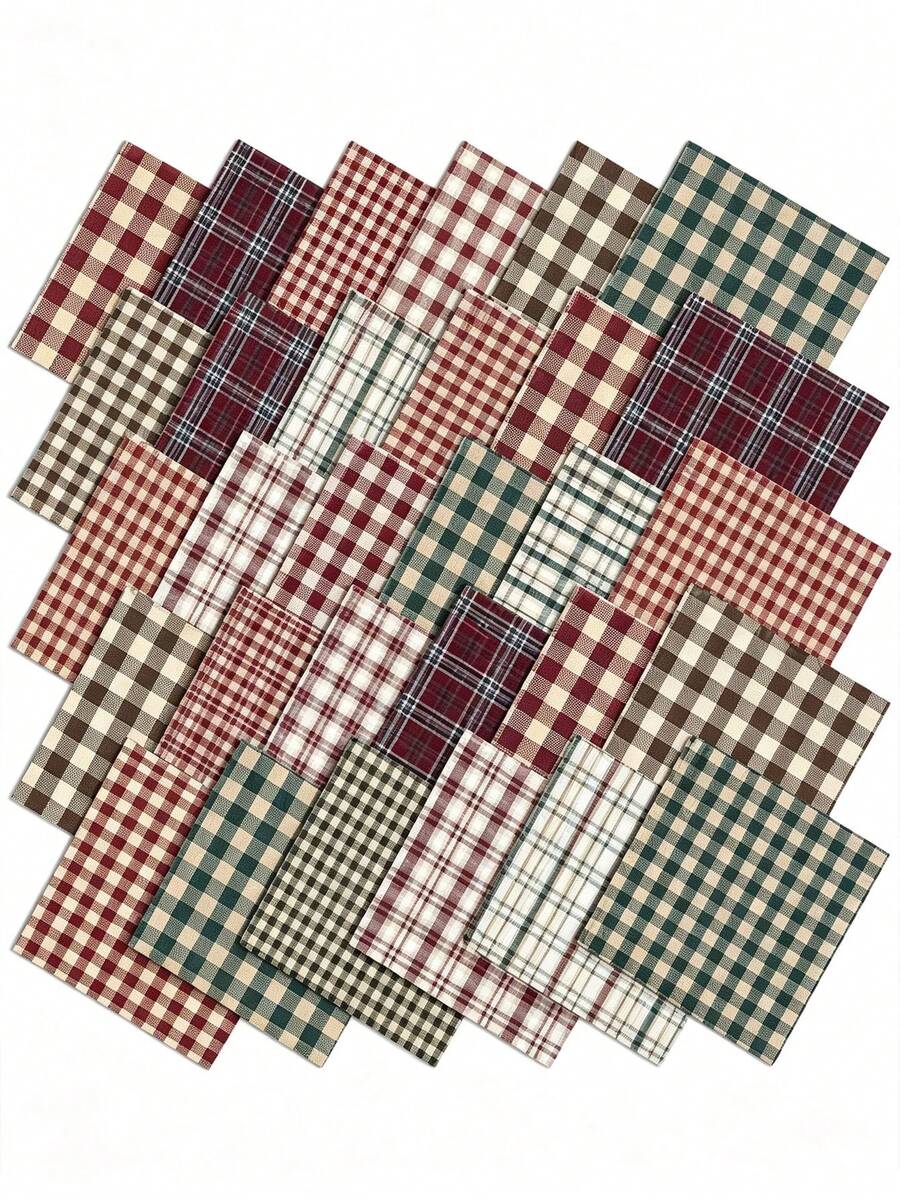 10/20pcs Striped Plaid Fabric Set, Pre-Cut Fabric, Vibrant Classic Plaid Combination, High-Quality Colored Yarn-Dyed Plaid Fabric, Suitable For DIY Sewing, DIY Crafts, Home Decor, Patchwork And Embroidery Crafts. Multi-Functional Fabric - Multicolor - View 1