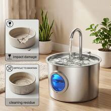 Stainless Steel Cat Water Fountain/Water Dispenser Replacement Filter Cartridge Available For Separate Purchase, 2.2L/74.4oz, Equipped With Silent USB Water Pump, Large Window Design, 304 Stainless Steel Material, Anti-Black Chin Design, Effectively Filters Floating Hair And Food Residue, Easy To Clean And Maintain. - 2.2L - View 6