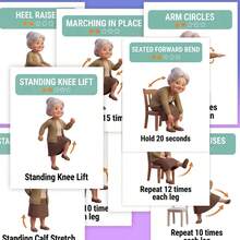 20pcs Elderly Standing And Sitting Full Body Exercise Cards, Clear Graphic Action Guidance, Suitable For Elderly Home Fitness Exercise Reference - 20 Pieces - View 3