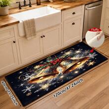 1pc Soft Faux Cashmere Material Floor Mat, Faux Cashmere Christmas Decorative Rug, Golden Bell Warm Winter Atmosphere, Entryway, Kitchen Bathroom Non-Slip, Bedroom Doorway, Holiday Atmosphere Decoration, Multi-Scenario Use Non-Slip Floor Mat, Room Decor, Holiday Gift - Multicolor - View 11