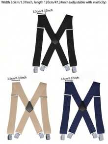 Men's Plus Size 1.37 Inch Wide Thickened Durable X-Back Suspenders Elastic Adjustable Braces With 3 Strong Clips - Multicolor - View 1