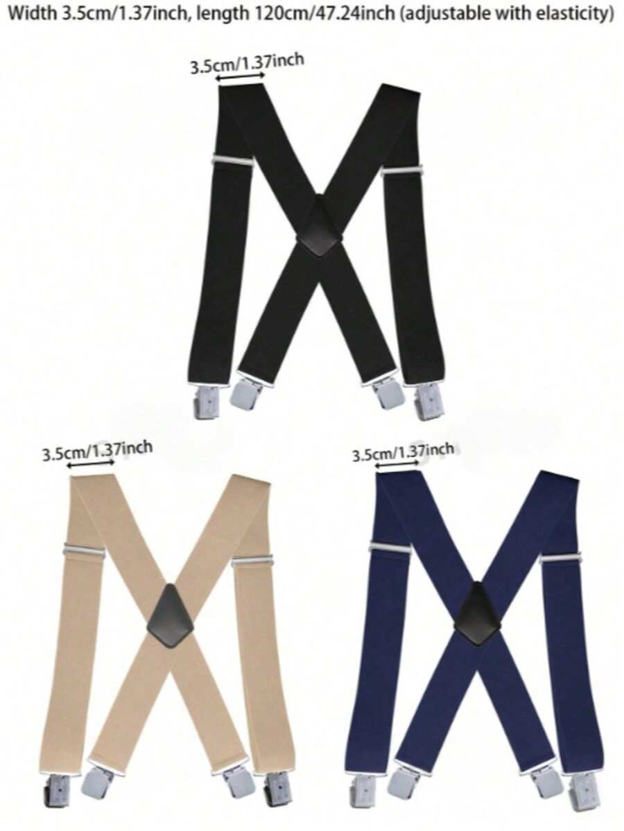 Men's Plus Size 1.37 Inch Wide Thickened Durable X-Back Suspenders Elastic Adjustable Braces With 3 Strong Clips - Multicolor - View 1