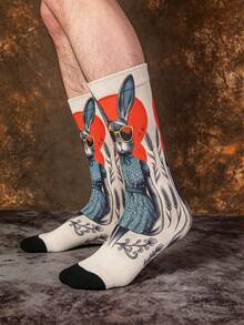 1/3 Pairs Funny Rabbit Cartoon Jacquard Mid-Calf Socks, Halloween Street Style Creative Colorful Artistic Illustration Men's Socks - Multicolor - View 4