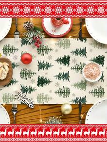 [Christmas Hot]1pc Christmas Table Runner, Christmas Tree Tablecloth, Reindeer, Snowman, Snowflake, Christmas, Merry Christmas, Christmas Decoration, Christmas Gift, Christmas Decorative Rectangular Tablecloth, Suitable For Home Decor, Living Room Decor, Multiple Size Options - Multicolor - View 5