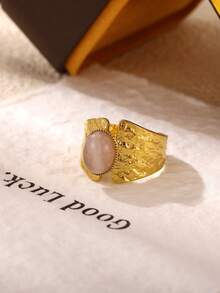 4pcs Vintage Pink Opal Rings For Women, Stainless Steel Gold Geometric Rings, Birthday Party Jewelry Gift - Multicolor - View 7